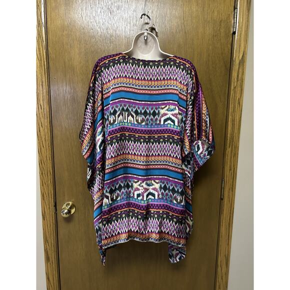 Chicos Top S / M Poncho Stitched Sides Lightweight AZTEC Southwest D25 - Picture 2 of 8